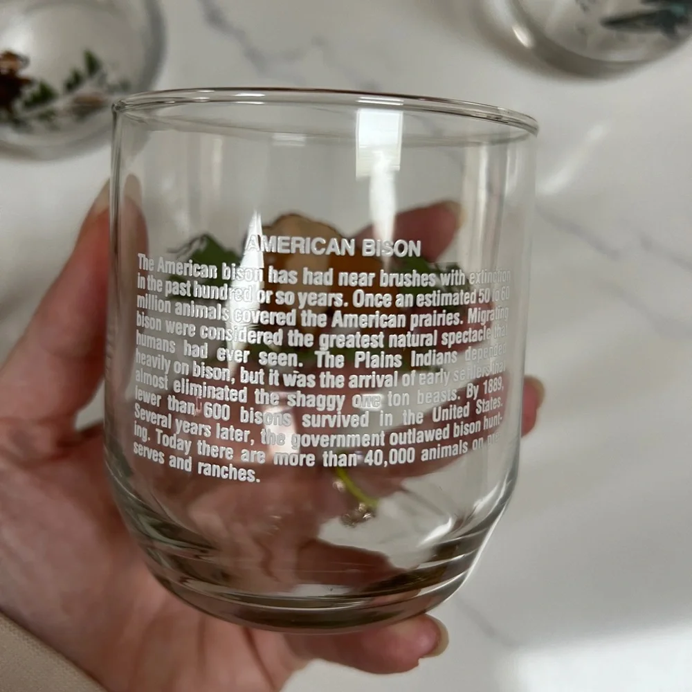 4 Vintage American Wildlife Glasses Sunoco Bison Humpback Whale Moose Libbey‎